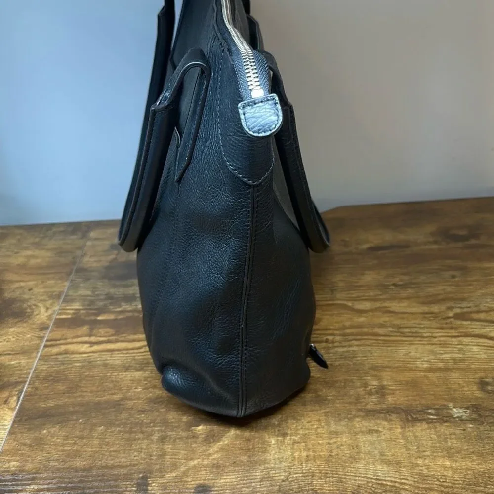 Lodis Black Leather Pebble Tote with Dual Straps